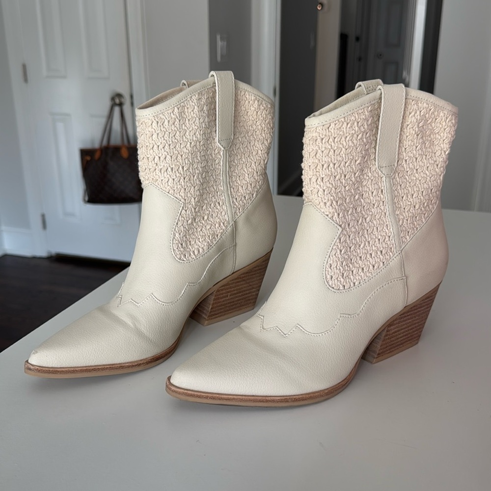 Dolce vita cowboy boots in cream color with woven details